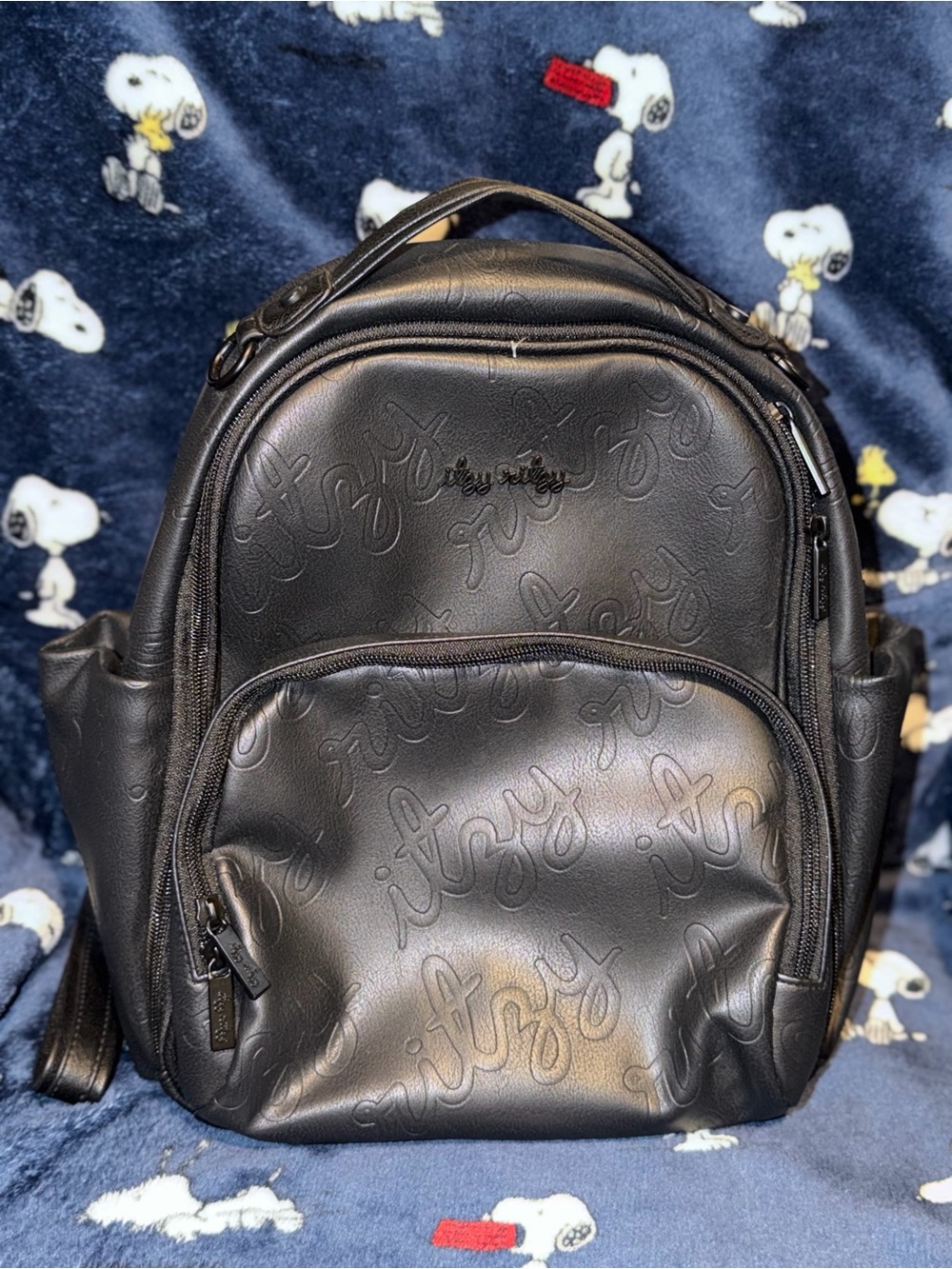Itzy Ritzy Black Embossed Faux Leather Backpack Diaper Bag